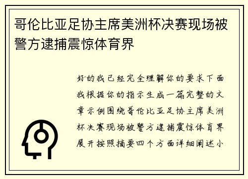 哥伦比亚足协主席美洲杯决赛现场被警方逮捕震惊体育界